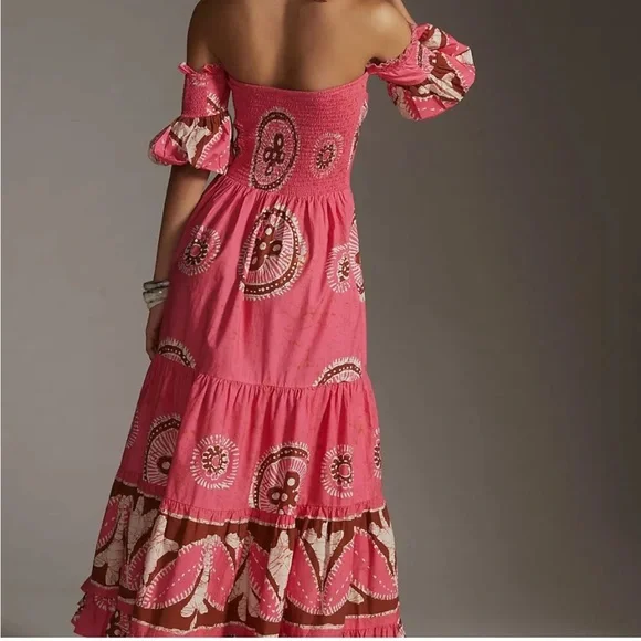 Anthropologie LOVE THE LABEL Elegant Pink Strapless Maxi Dress Size S